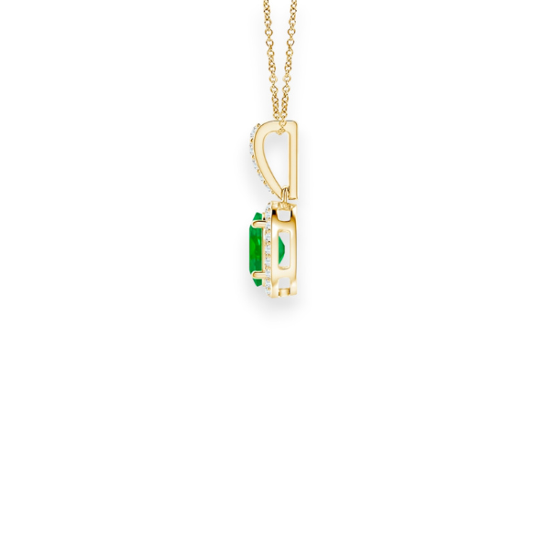14K Solid Gold Genuine Emerald Halo Diamond Necklace