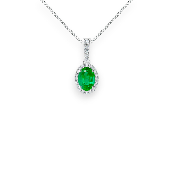 14K Solid Gold Genuine Emerald Halo Diamond Necklace